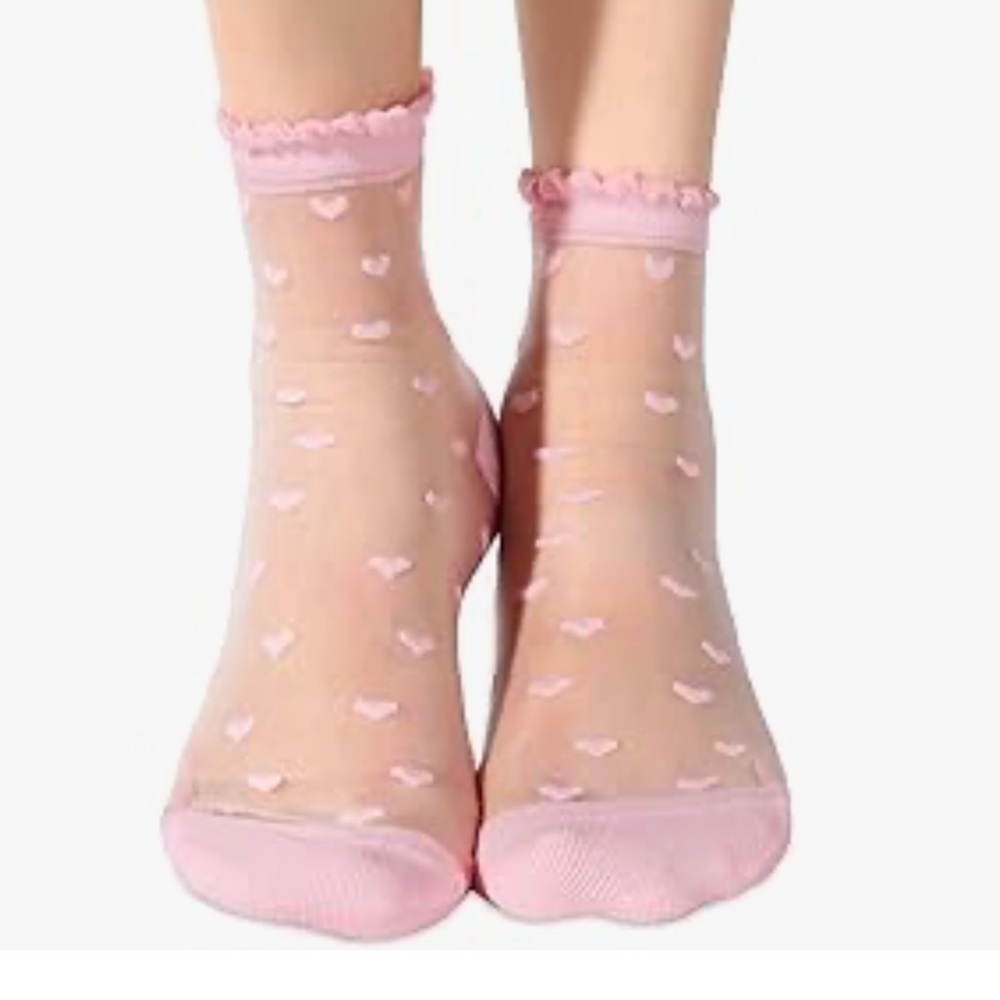 Pink Rainbow pastel heart ballet corset ankle socks Lolita dollbaby girl sheer